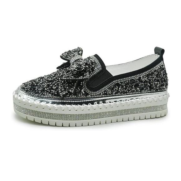 Women’s Platform Rhinestone Glitter Bow Slip-On Sneakers 5.5 / 36 NEW - Picture 1 of 7